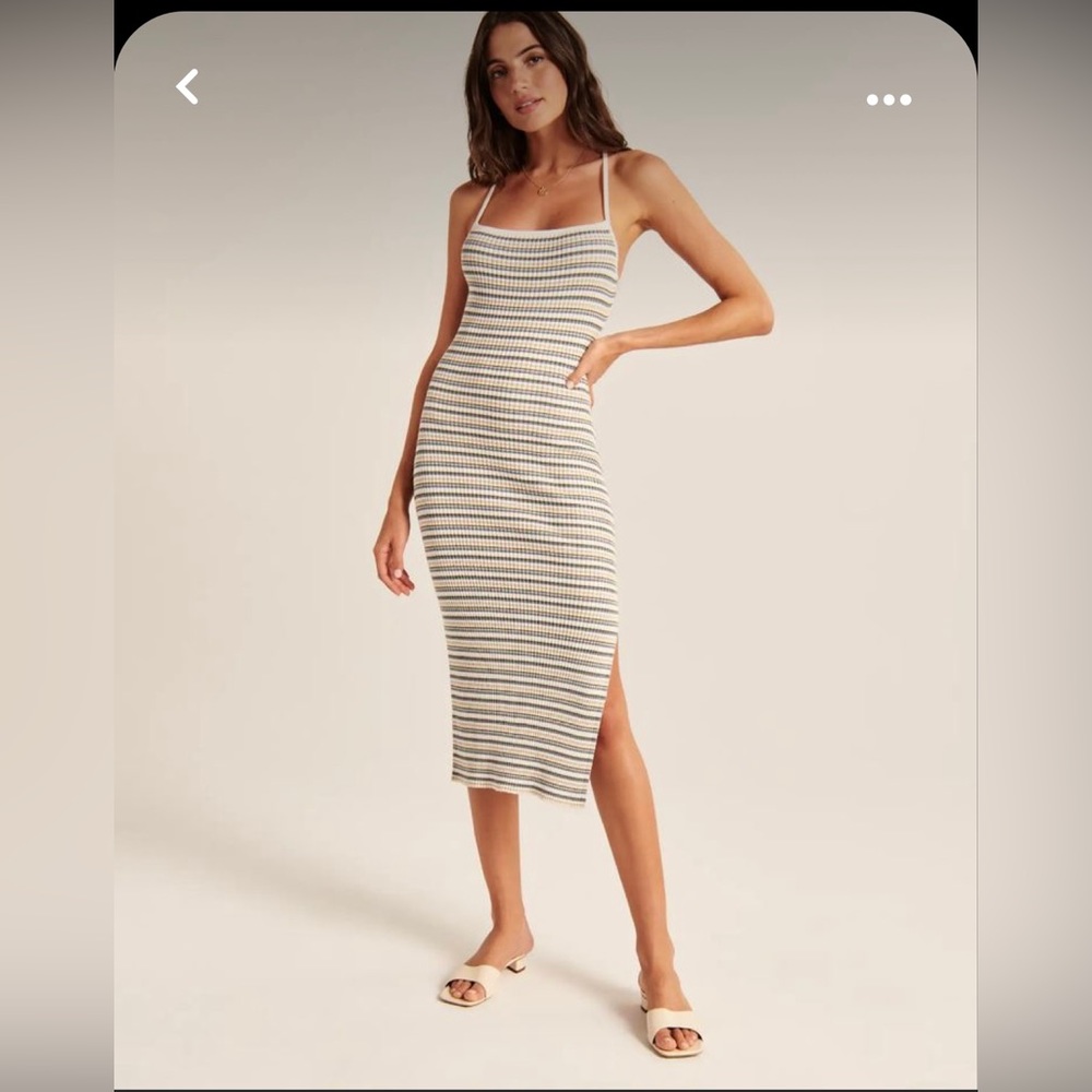 A&F Lace-Up Stripe Ribbed Midi Dress - Size Small